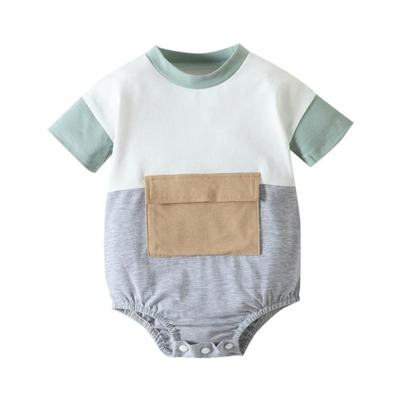 MuZeFu Kids Rompers Clearance Toddler Kids Baby Boys Fashion Cute Short Sleeve Splicing Pocket Print Casual Romper