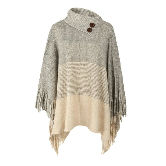 MuZeFu Knit Tassel Fringed Pullover Poncho Sweater Cape Shawl Wrap Batwing Sleeve Women's Solid Color Shawl Warm Collar Tassel Solid Color Knitted Cape Shawl Blouse
