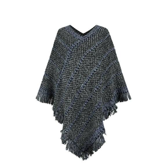 MuZeFu Large Knitting Cardigan Loose Coat Women's Fashion Winter Contrasting Stripe Tassel Cloak Shawl Tops