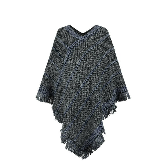 MuZeFu Large Knitting Cardigan Loose Coat Women's Fashion Winter Contrasting Stripe Tassel Cloak Shawl Tops