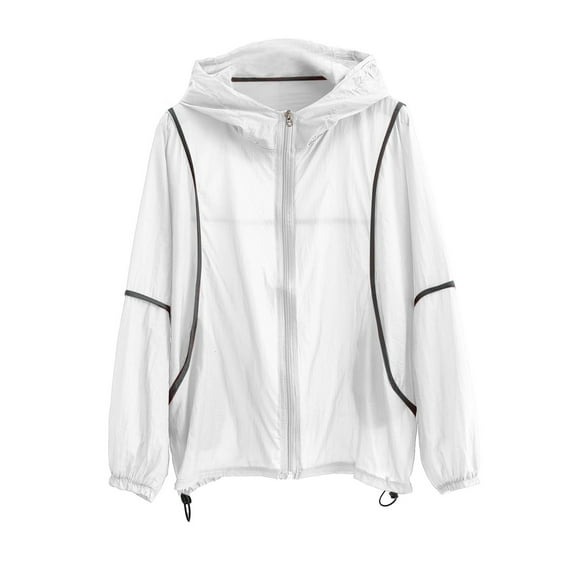 MuZeFu Light Jackets for Women Hooded Women'S Summer Solid Color Fashionable Light Breathable Hooded Zipper Sun Protection Long-Sleeved Hooded Casual Coat/Jacket