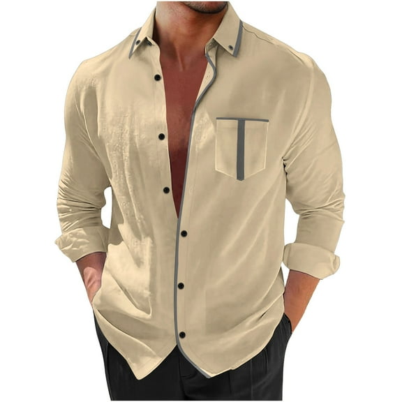 MuZeFu Long Sleeve Shirts for Men 2xl mens Lapel Button Striped Loose Casual Long Sleeved Shirt