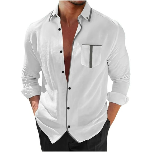MuZeFu Long Sleeve Shirts for Men Button Down mens Lapel Button Striped Loose Casual Long Sleeved Shirt