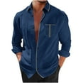 thumbnail image 1 of MuZeFu Long Sleeve Shirts for Men Button Down mens Lapel Button Striped Loose Casual Long Sleeved Shirt, 1 of 6