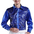thumbnail image 1 of MuZeFu Long Sleeve Shirts for Men mens Solid Color Sequin Performance Dress Long Sleeved Lapel Shirt, 1 of 3