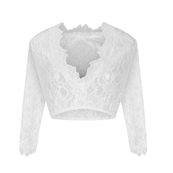 MuZeFu Long Sleeve Shirts for Women Plus Size Women Stand-up Collar Blouse Dirndl Blouse Lace Blouse For Oktoberfest 3/4Sleeve Tops