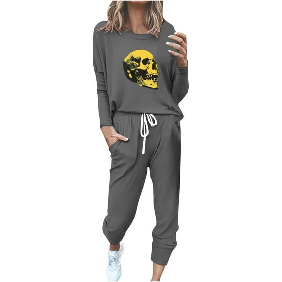 MuZeFu Lounge Sets for Women 2 Piece Pants Lounge Pants Women Long Womens Lounge Set Long Sleeve Womens Lounge Set Fall Women's Classic Print Long Sleeve Sport Pullover Tops + Pants Set
