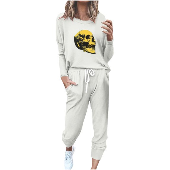 MuZeFu Lounge Sets for Women 2 Piece Pants Lounge Pants Women Long Womens Lounge Set Long Sleeve Womens Lounge Set Fall Women's Classic Print Long Sleeve Sport Pullover Tops + Pants Set