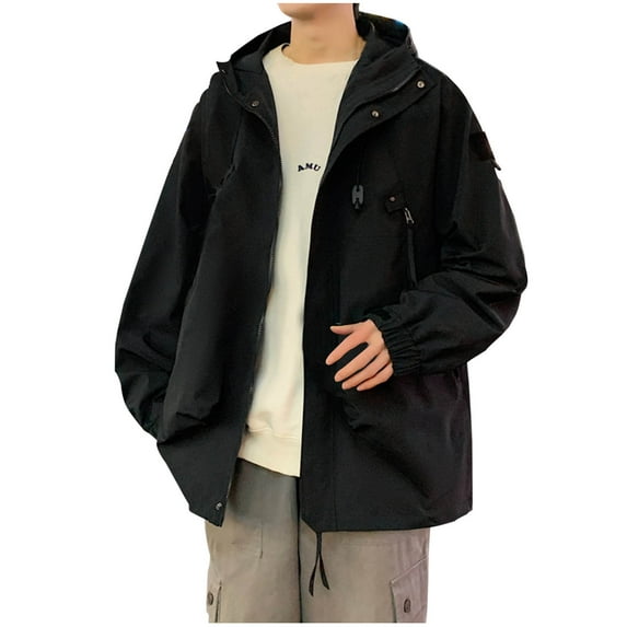 MuZeFu Men Coats Clearance Rollbacks with Hoods Man Solid Color Mountain Climbing Parsnip Zipper Pockets Coat