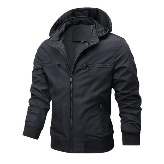 MuZeFu Men Coats Clearance Rollbacks with Hoods Men's Fashion Casual Solid Color Zipper Pockets Long Sleeve Hooded Casual Outwear