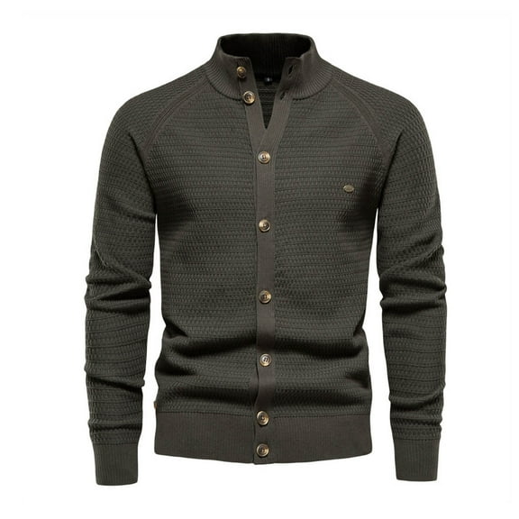 MuZeFu Men Coats for Winter Small Men's Fashion Solid Color Pockets Buttons Sweater Long Sleeve Hoodless Casual Outwear Coat