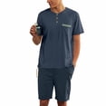 thumbnail image 1 of MuZeFu Men'S Short Sleeve Pajamas 2 Pieces Men'S 2024 Summer Solid Color Casual And Comfortable Short-Sleeved Shorts Pajamas Set Home Wear Can Be Worn Outside, 1 of 4