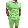 thumbnail image 1 of MuZeFu Men Sets 2 Piece Outfits Mens Shorts Mens Shirts Short Sleeve Men's Solid Color Set Shirt Pockets Zip Neck Short Sleeve Top Shorts Casual Sports Two Piece Set, 1 of 6