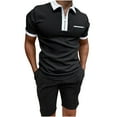thumbnail image 1 of MuZeFu Men Sets 2 Piece Outfits Mens Shorts Mens Shirts Short Sleeve Men's Solid Color Set Shirt Pockets Zip Neck Short Sleeve Top Shorts Casual Sports Two Piece Set, 1 of 6
