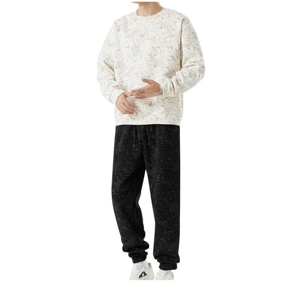 MuZeFu Mens Sweat Suits Sets without Hoodie Fall Outfits for Men 2024 2 Pieces Man Leisure Time Foot Binding Sports Pants Shuai Waste Wind Round Neck Long Sleeves Sweater Suit