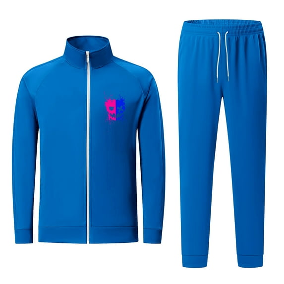 MuZeFu Mens Sweat Suits Sets without Hoodie Zip Up Jacket No Hood Men Sweatshirt Set Sports And Casual Printed Two-piece Set Men's Long Sleeved Set