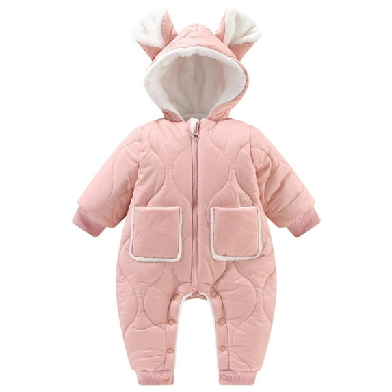MuZeFu Newborn Girl Clothes Winter Jumpsuits Baby Girls Boys Clothes Baby Rompers Boys And Girls Fashion Solid Color Cute Thickening Keep Warm Bear Ear Jumpsuit
