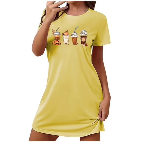 MuZeFu Nightgown Sleep Dress for Women Sleepwear Women's Oversized Short Nightgown Fashion Chest Print Short Sleeve Nightdress