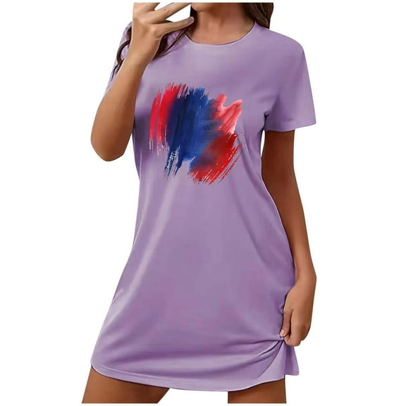 MuZeFu Nightgowns for Women Plus Size Clearance Sale Women's Oversized Short Nightgown Fashion Chest Print Short Sleeve Nightdress
