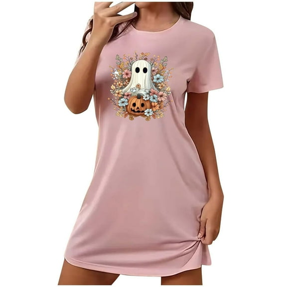 MuZeFu Nightgowns for Women Plus Size Clearance Sale Women's Oversized Short Nightgown Fashion Chest Print Short Sleeve Nightdress