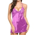 thumbnail image 1 of MuZeFu Nightgowns for Women Silk Ladies Cute Girl Solid Erotic Lingerie Sexy Imitation Silk V Neck Halter Nightdress, 1 of 5