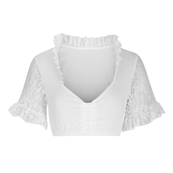 MuZeFu Oktoberfest Costumes Women Womens Tops Clearance under $5 Women Stand-up Collar Blouse Dirndl Blouse Lace Blouse For Oktoberfest Tops