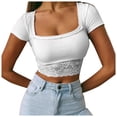 thumbnail image 1 of MuZeFu Oktoberfest Outfits Women Sexy&nbsp; Women's Fashion Casual Solid Color Lace Splicing Sexy Short Square Neck Top, 1 of 9
