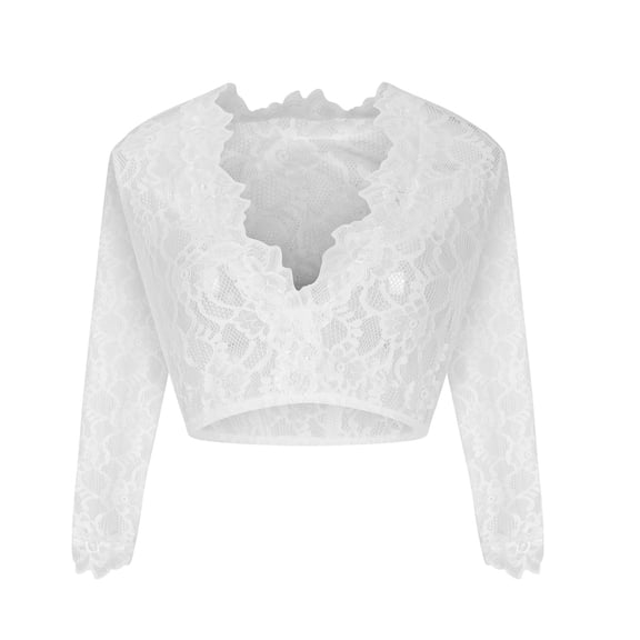 MuZeFu Oktoberfest Shirts for Women Women Stand-up Collar Blouse Dirndl Blouse Lace Blouse For Oktoberfest 3/4Sleeve Tops