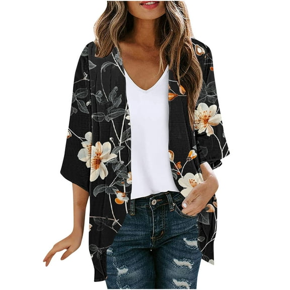 MuZeFu Open Cardigan for Women Small Women's Long Sleeve Printing Casual Tops Blouse With Pocket Cardigan