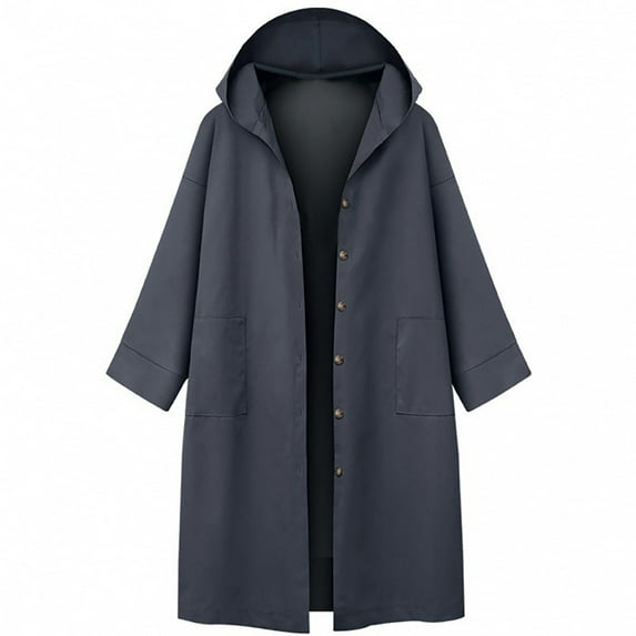 MuZeFu Open Front Longline Coat for Women Women's Long Sleeved Jacket Loose Hooded Mid Length Windbreaker