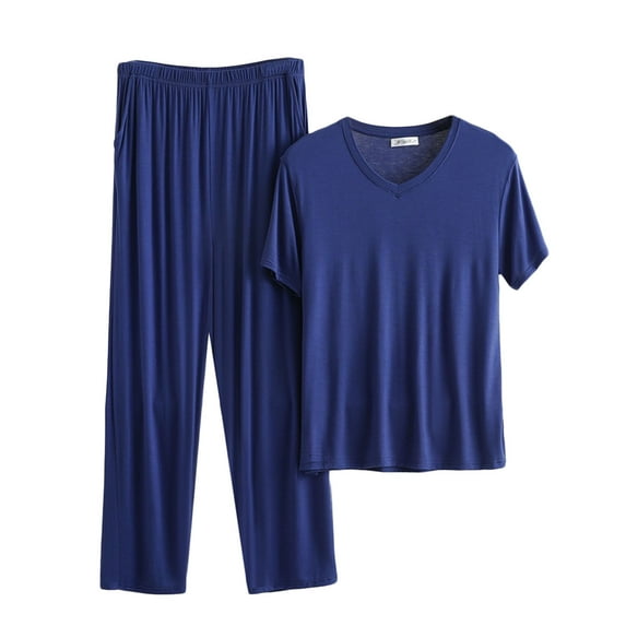 MuZeFu Pajama Set Men Short Sleeve Men's Pajama Set Sleepwear Lightweight Quick Dry Short Sleeve Shirts Long Pants Trousers Soft Comfy Sleep Sets