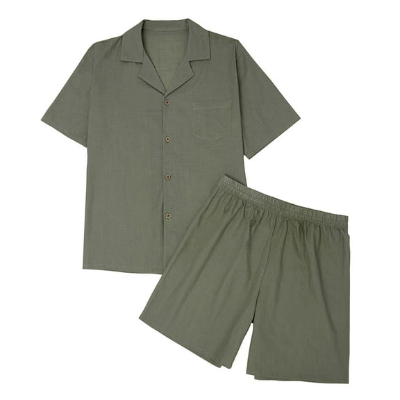 MuZeFu Pajama Set for Men Men's Casual Homewear Short-Sleeve Tops Trousers Turn-Down Collar Night Pajamas Suits