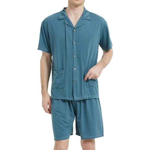 MuZeFu Pajama Set for Men Plus Sizes Men's Pajama Set Sleepwear Lightweight Quick Dry Short Sleeve Shirts Shorts Soft Comfy Sleep Sets