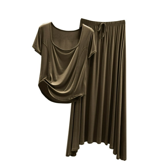 MuZeFu Pajamas for Women under 10 Dollars Women's Casual Short-Sleeved Skirt Home Suit Pajama Sets Brown XL