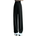 thumbnail image 1 of MuZeFu Pants for Women Clearance under 10.00 Women's Ice Silk Lightweight And Loose High Waisted Straight Leg Wide Leg Floor Length Pants, 1 of 4