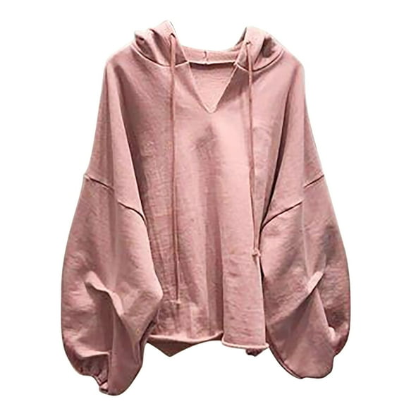 MuZeFu Pink Hoodies for Women Fashion Women's Casual Long Sleeve Ladies Sweatshirts With Hood Solid Tops