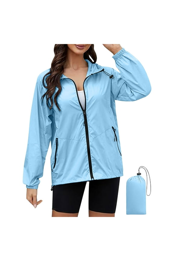 Raincoat for Women Waterproof with Hood Lightweight Blazer Jacket for Running Packable Windbreaker with Drawstring