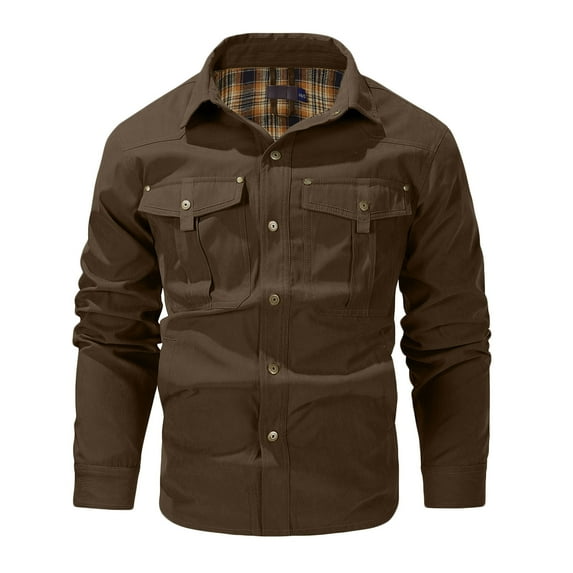 MuZeFu Relax Fit Cotton Light Weight Sports Coats for Men Men Button Opening And Closing Coat Lapel Plaid Long Sleeve Carry Pockets Jacket