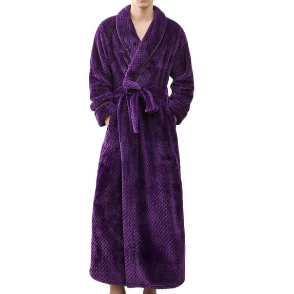 MuZeFu Robes for Men 3X Men's Winter Lengthened Bathrobe Home Clothes Shawl Long Sleeved Robe Coat