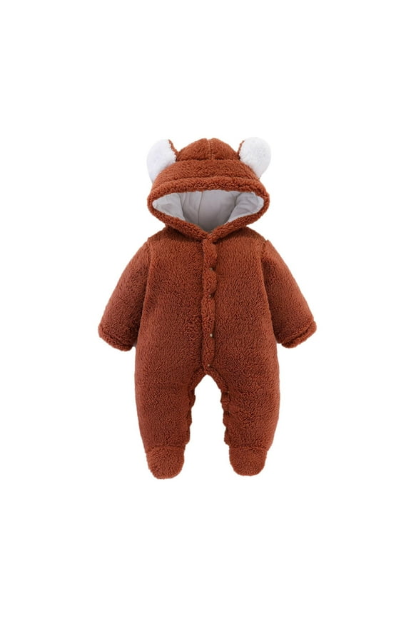 Rompers for Baby Girls on Clearance Newborn Baby Winter Girls Boys Clothes Warm Bear Ears Overall Rompers Hooded Jumpsuit