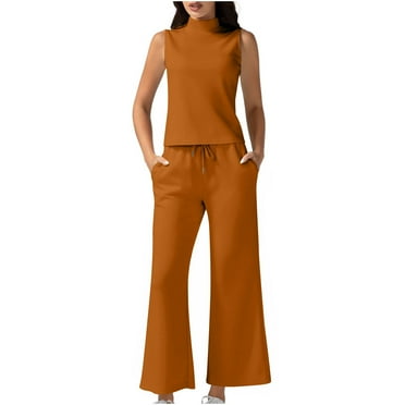 MuZeFu Sets for Women 2 Piece Pants Two Piece Sets for Women Womens Clothes Clearance Women Solid Color Sleeveless Top+Long Pants Set With Pockets SlimCasual Two-piece Set Of Short Sleeved Top Set