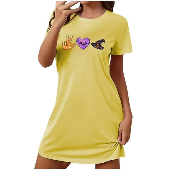 MuZeFu Short Sleeve Nightgown Sleep Dress for Women Sleepwear Women's Oversized Short Nightgown Fashion Chest Print Short Sleeve Nightdress