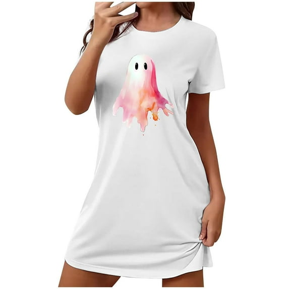 MuZeFu Short Sleeve Nightgown Sleep Dress for Women Sleepwear Women's Oversized Short Nightgown Fashion Chest Print Short Sleeve Nightdress