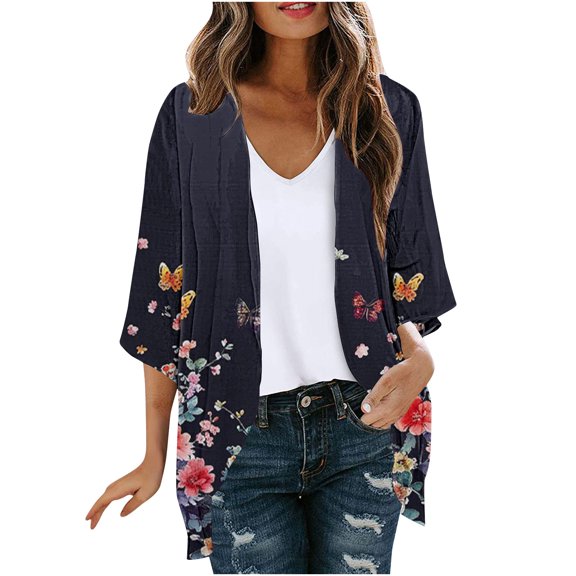 MuZeFu Summer Cardigans for Women Long Sleeve Women's Long Sleeve Printing Casual Tops Blouse With Pocket Cardigan