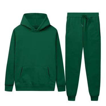 MuZeFu Sweat Suits for Men 2 Piece Big And Tall Men's Casual Oversize Solid Color Drawstring Trouser Long Sleeve Hooded Set