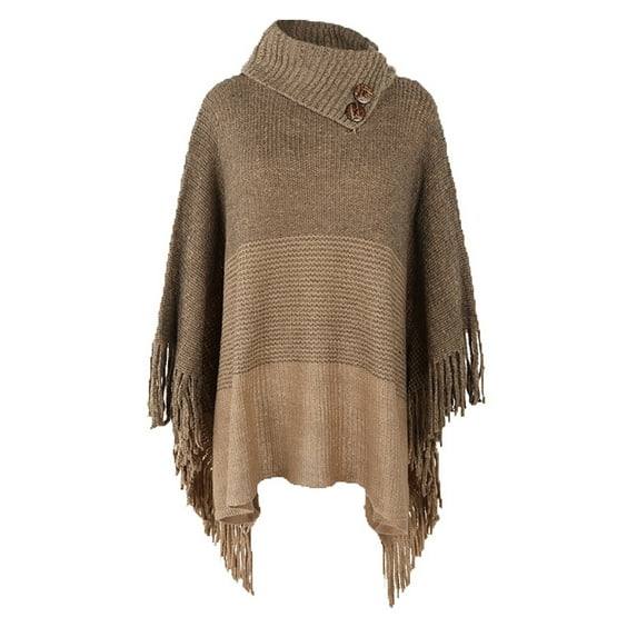 MuZeFu Sweater Wrap Pullover Top Coat Women's Solid Color Shawl Warm Collar Tassel Solid Color Knitted Cape Shawl Blouse