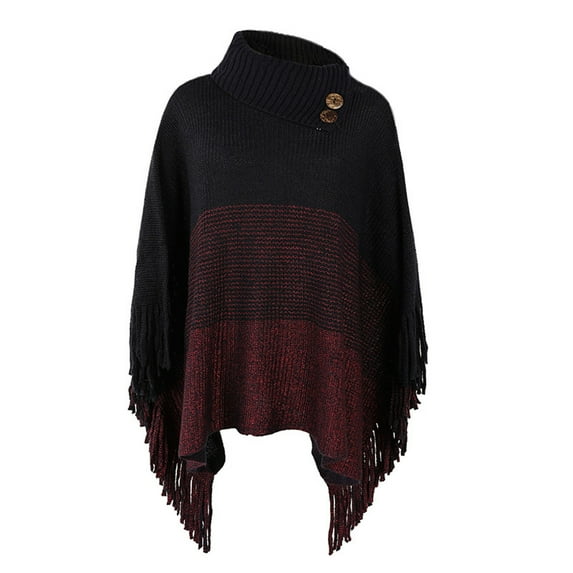 MuZeFu Sweater Wrap Pullover Top Coat Women's Solid Color Shawl Warm Collar Tassel Solid Color Knitted Cape Shawl Blouse