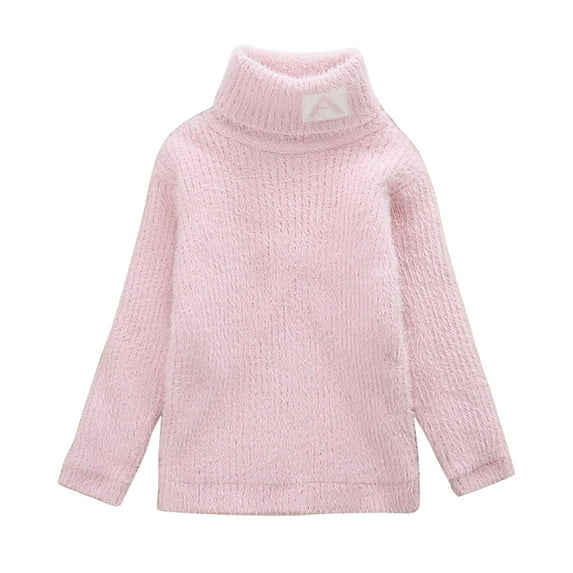 MuZeFu Sweaters for Girls T-Shirt Solid Color Tops Long Sleeves Autumn And Winter Medium And Large Boys Girls High Collar Pullover Sweater
