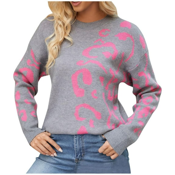 MuZeFu Sweaters for Women Clearance under $10.00 Crewneck Sweaters Women's Casual Printed Long Sleeved Round Neck Sweater Tops