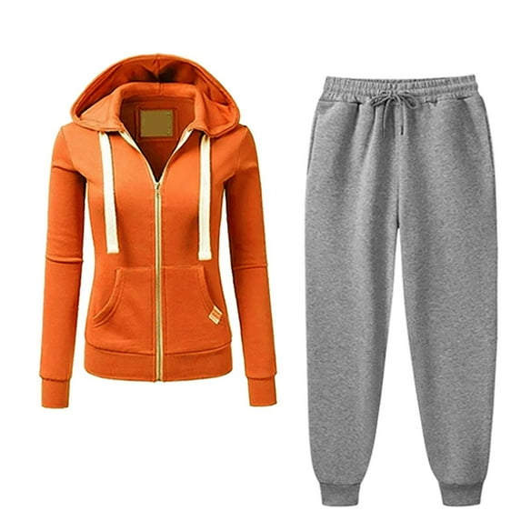 MuZeFu Sweatsuits 2Pcs Sets Womens Sweatsuits Women 2 Piece Outfit Plus Size Long Sleeved Casual Hooded Sports Set Daily Hoodie Set